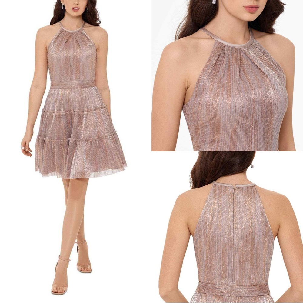 Xscape Shimmering Halter Mini Dress-size 8